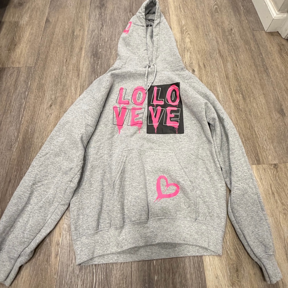 Women's Gray Hoodie with Pink 'LOVE' Graphic